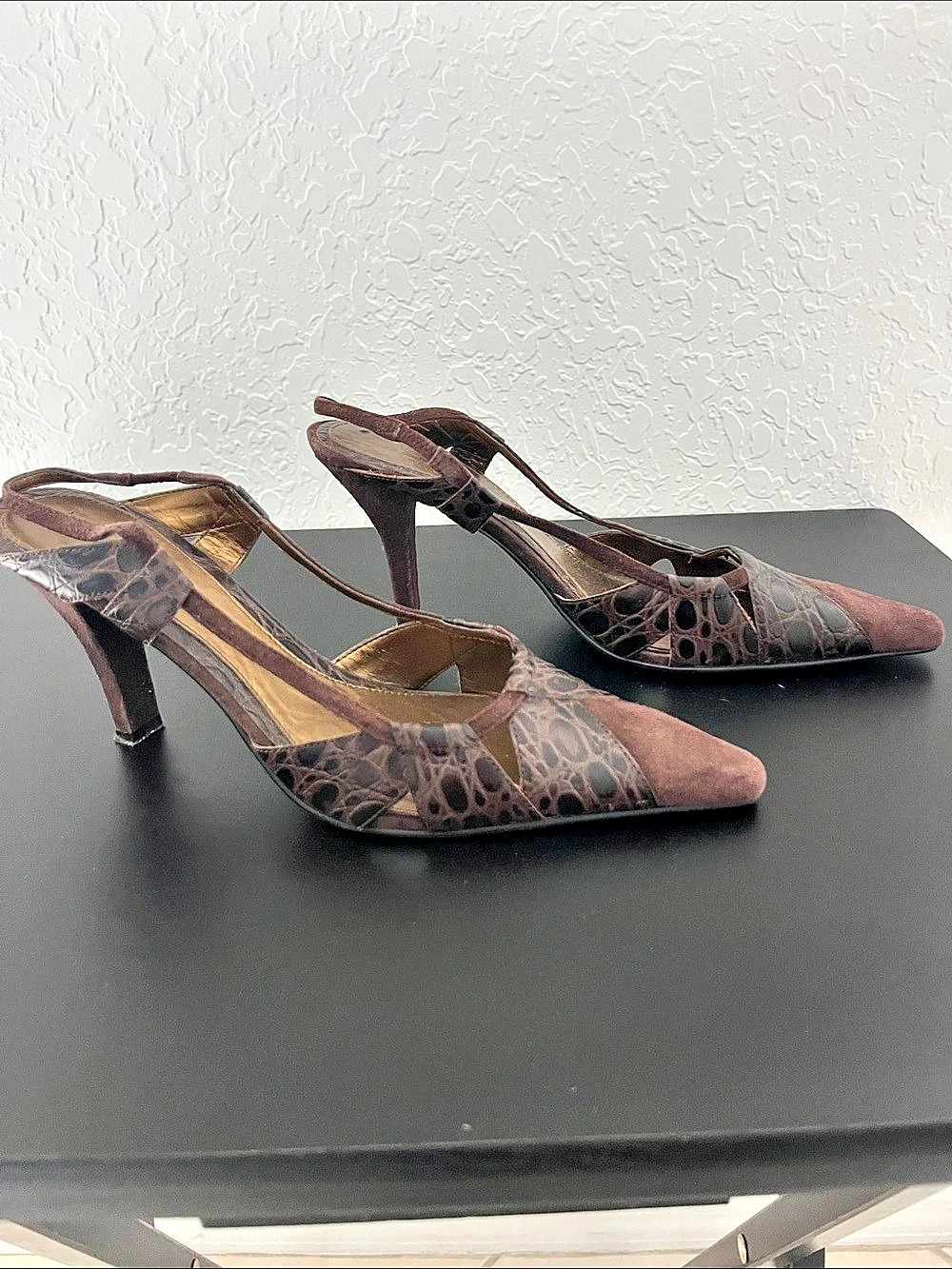 Bandolino Pointed-Toe Slingback Heels in Brown & Pink